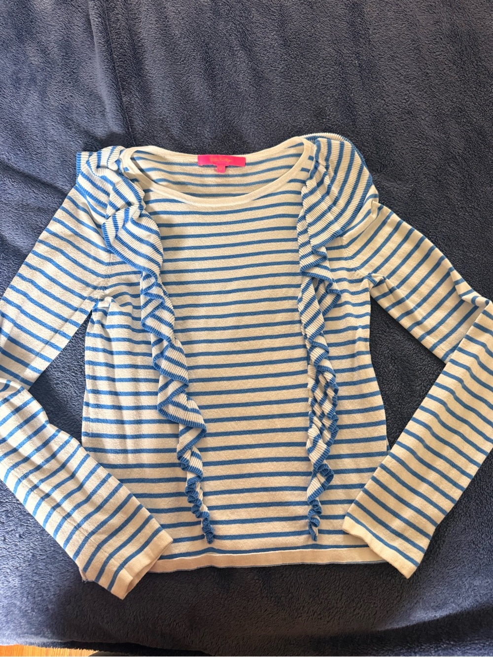 Lilly Pulitzer Ruth Ruffle Striped Sweater 💙🤍💙🤍 - Picture 2 of 4
